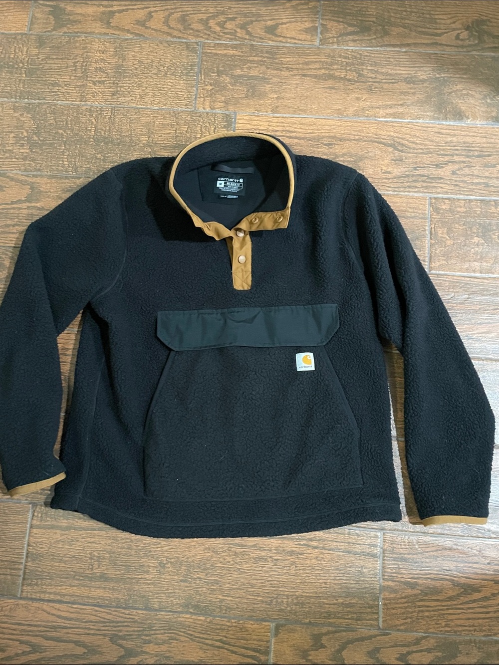 Carhartt Relaxed Fit Fleece Pullover for Men - Black size medium quarter snap - Picture 2 of 6
